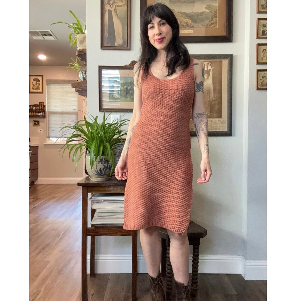 Lovers and Friends knit crochet dress fitted mauve taupe midi tank sweater